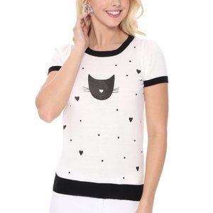 Kitty Cat Face Short Sleeve Sweater Top